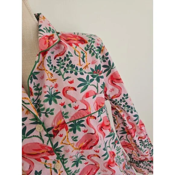 Print Fresh Organic Cotton Flamingo Floral Pink 2 Piece Pajama Set S Lounge - Picture 4 of 11